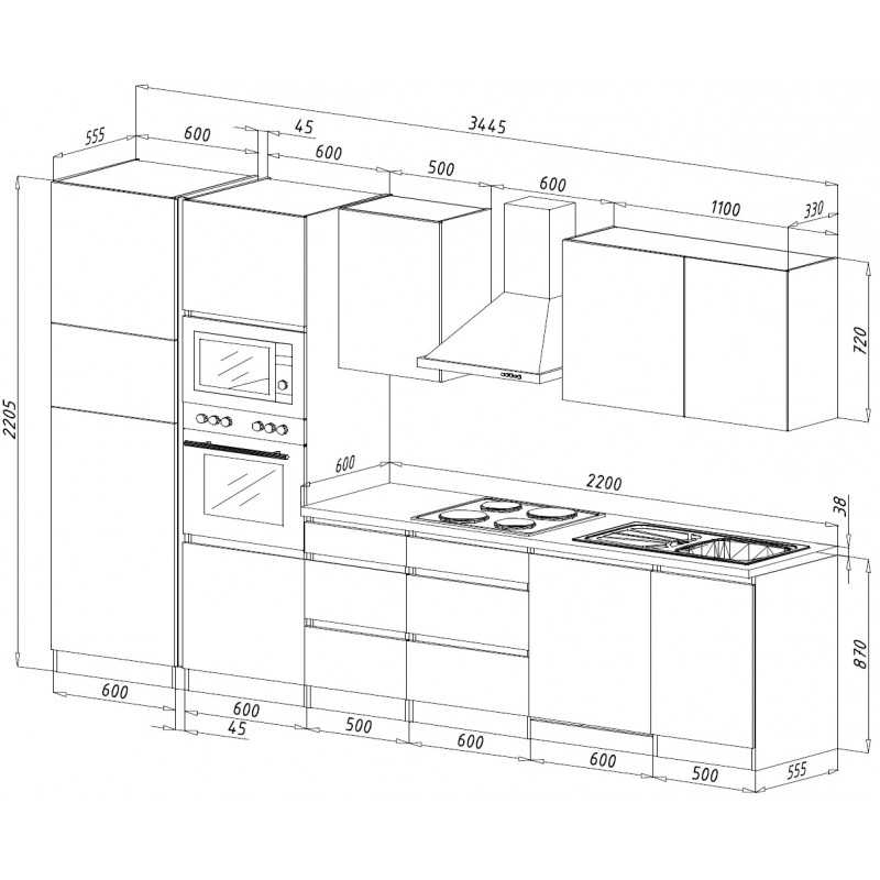 V10 - Küchenzeile Küchenblock 345cm weiss grau