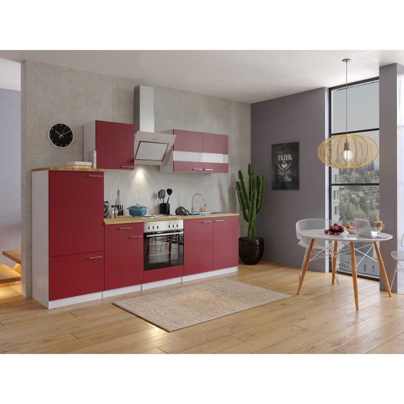 V53 - Küchenzeile Singleküche 270cm weiss rot