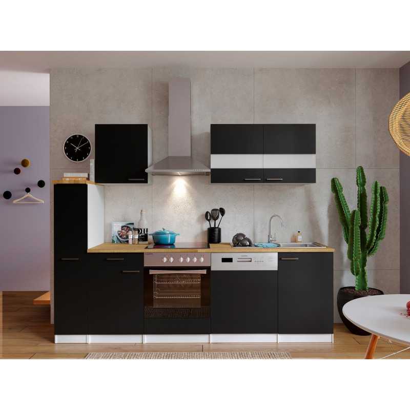 V11 - Küchenzeile Singleküche 250cm weiss schwarz