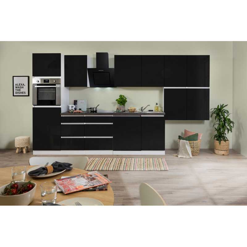 V14 - Küchenzeile Küchenblock 380cm weiss schwarz