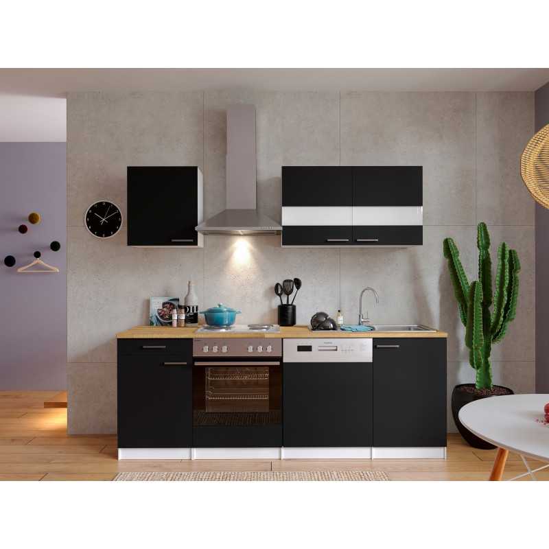 V5 - Küchenzeile Singleküche 220cm weiss schwarz