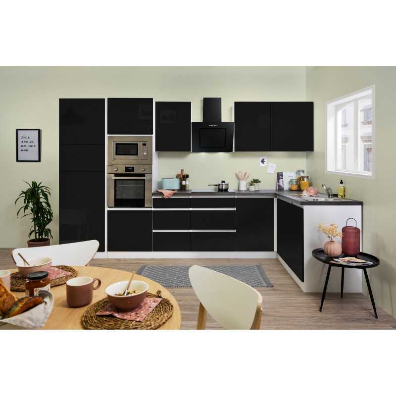V2 - Premium Winkelküche L-Küche 345x172cm schwarz