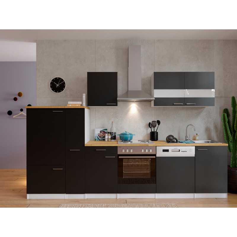V20 - Küchenzeile Küchenblock 310cm weiss schwarz