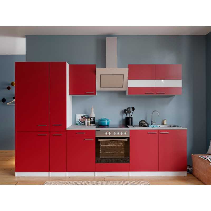 V51 - Küchenzeile Küchenblock 300cm weiss rot