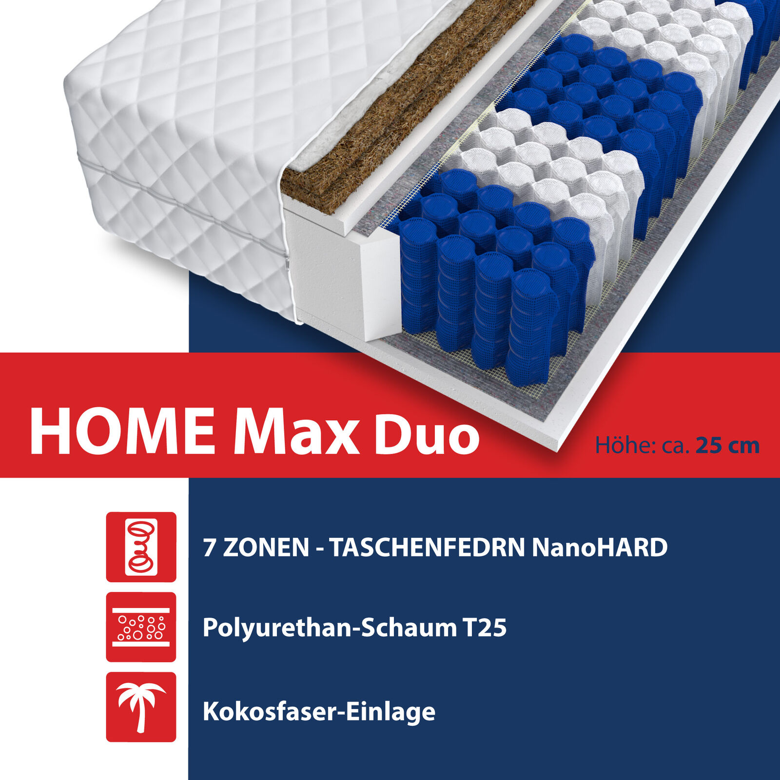 Matratze 80x200 HOME MAX DUO 7 Zonen