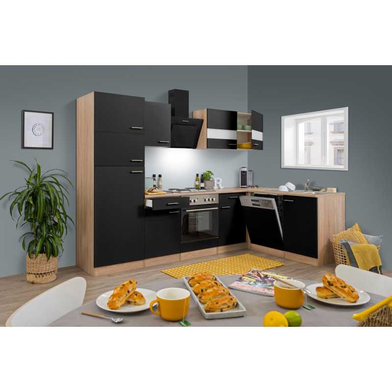 V5 - Winkelküche L-Küche 280x172cm Eiche Sonoma schwarz