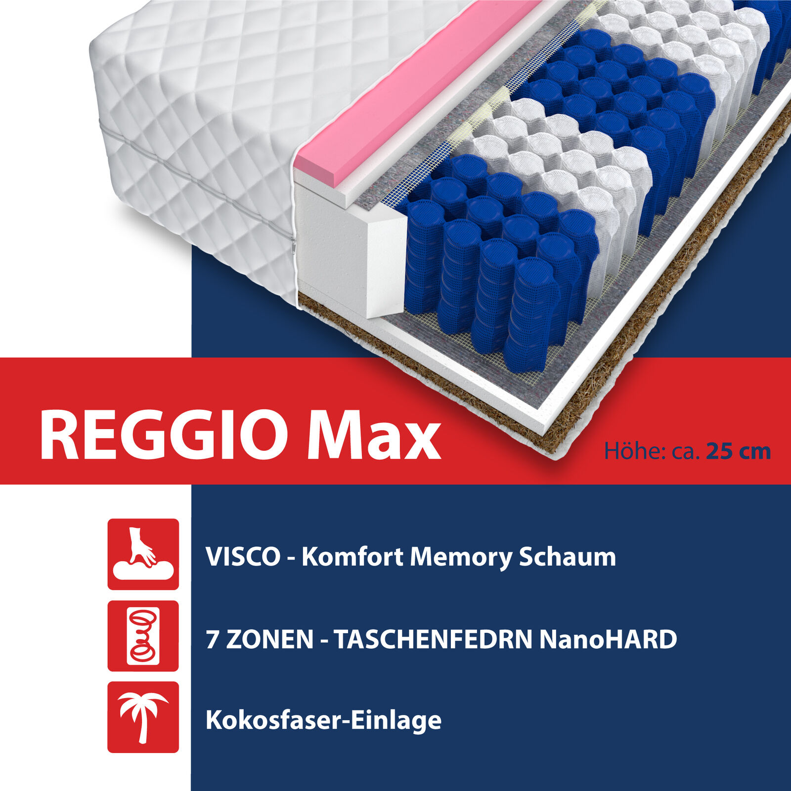 Matratze 100x200 REGGIO MAX KOKOS 7 Zonen 