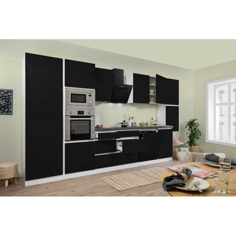 V9 - Küchenzeile Küchenblock 395cm weiss schwarz