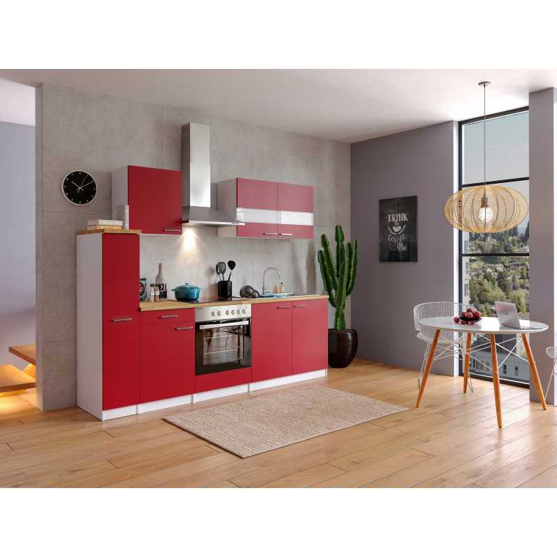 V13 - Küchenzeile Singleküche 240cm weiss rot