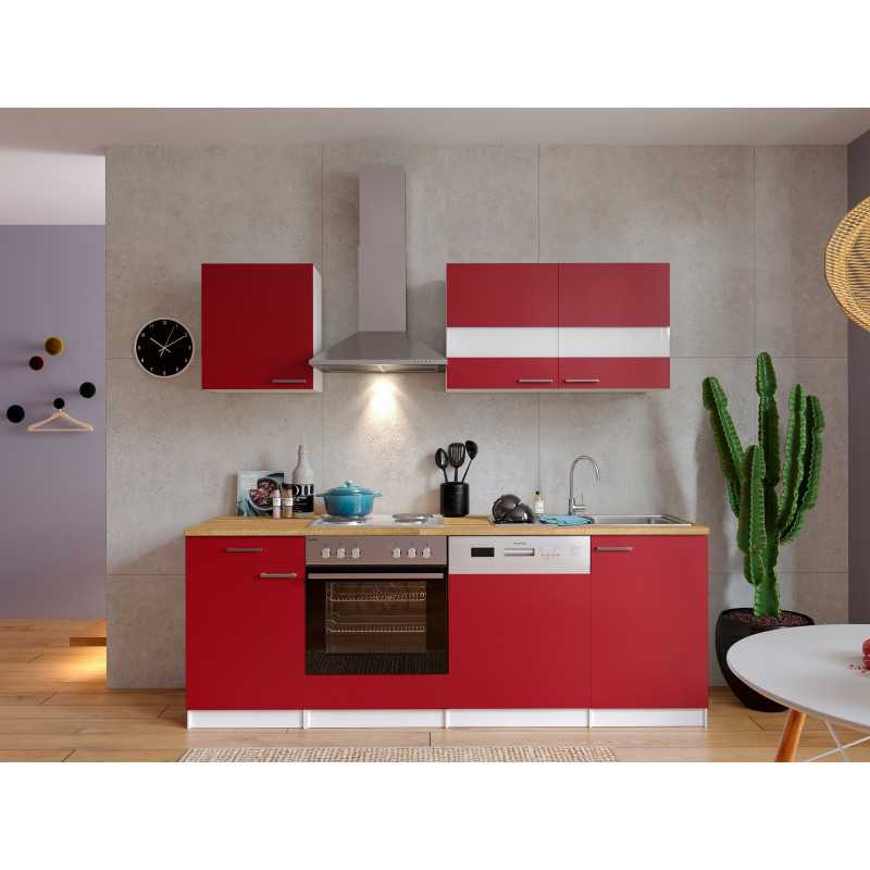V7 - Küchenzeile Singleküche 220cm weiss rot