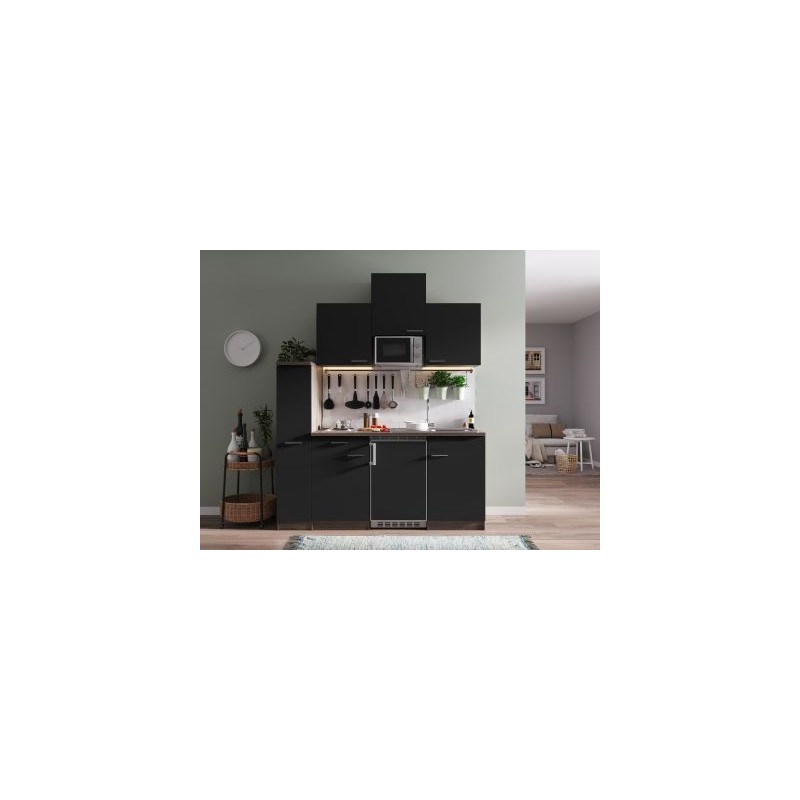 V41 - Singleküche Küchenzeile 180cm Eiche York schwarz