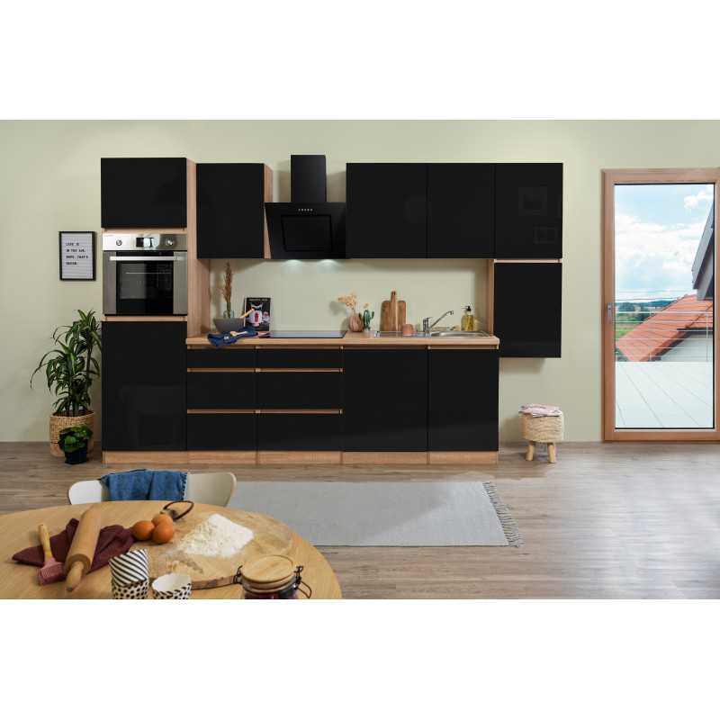 V31 - Küchenzeile Küchenblock 330cm Eiche Sonoma schwarz