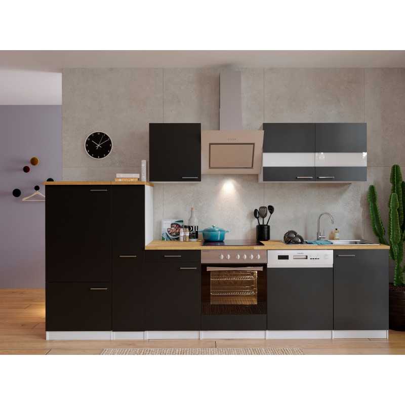 V35 - Küchenzeile Küchenblock 310cm weiss schwarz