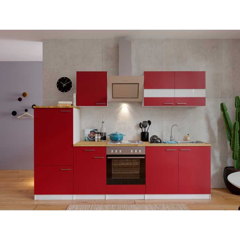V53 - Küchenzeile Singleküche 270cm weiss rot