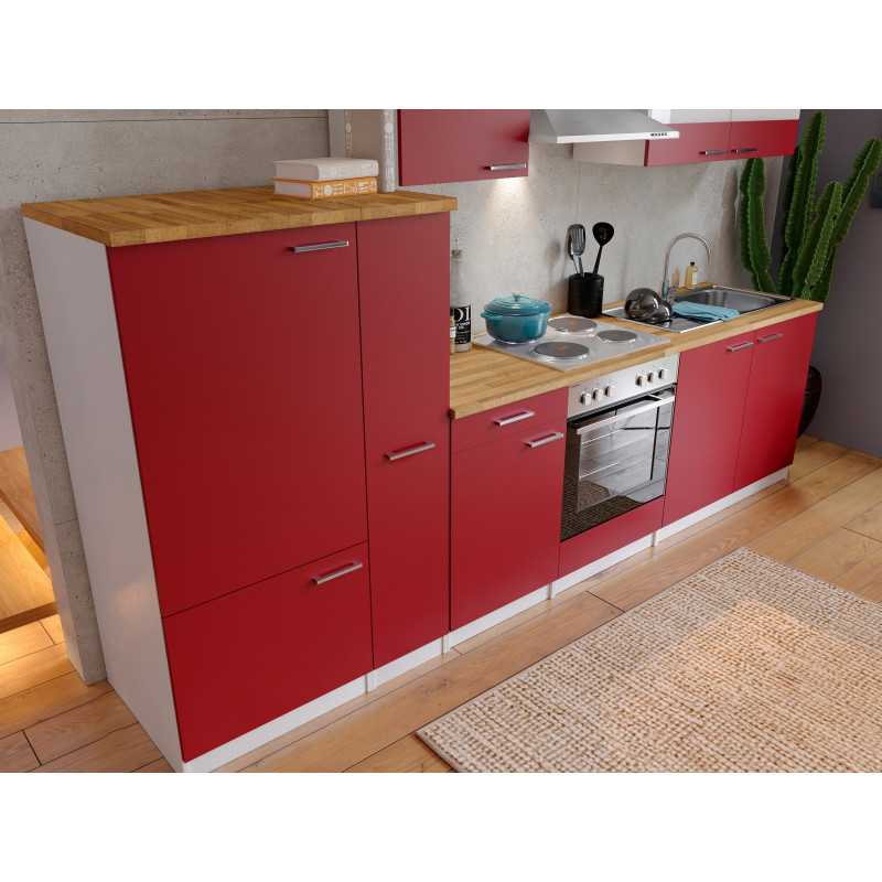 V17 - Küchenzeile Küchenblock 300cm weiss rot