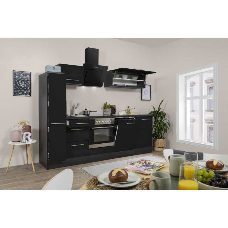 V22 - Küchenzeile Singleküche 250cm Eiche schwarz