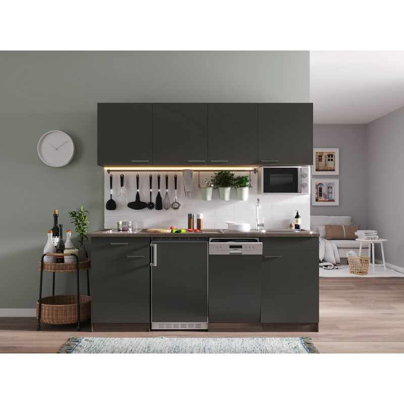 V15 - Singleküche Küchenzeile 195cm Eiche York grau