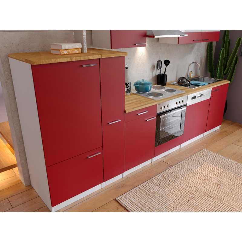 V22 - Küchenzeile Küchenblock 310cm weiss rot