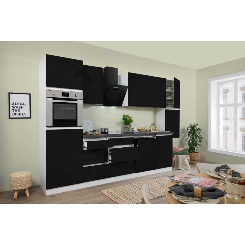 V10 - Küchenzeile Küchenblock 330cm Hochglanz schwarz