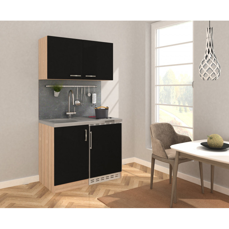 V30 - Miniküche Küchenzeile 100cm Eiche schwarz