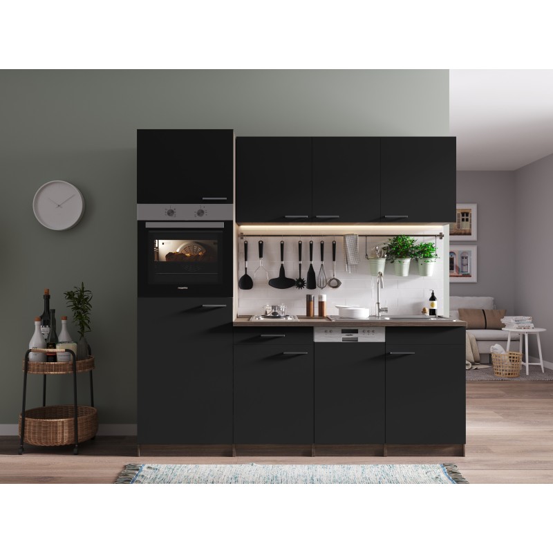V1 - Küchenzeile Singleküche 205cm Eiche York schwarz