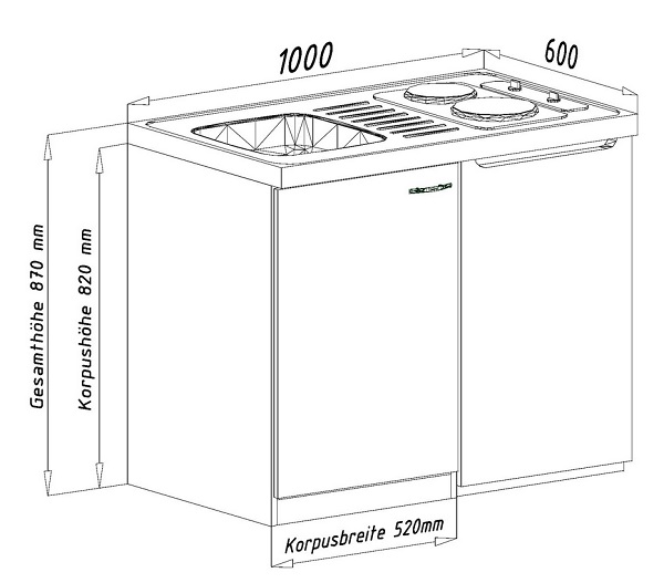 V14 - Miniküche Küchenzeile 100cm Eiche grau