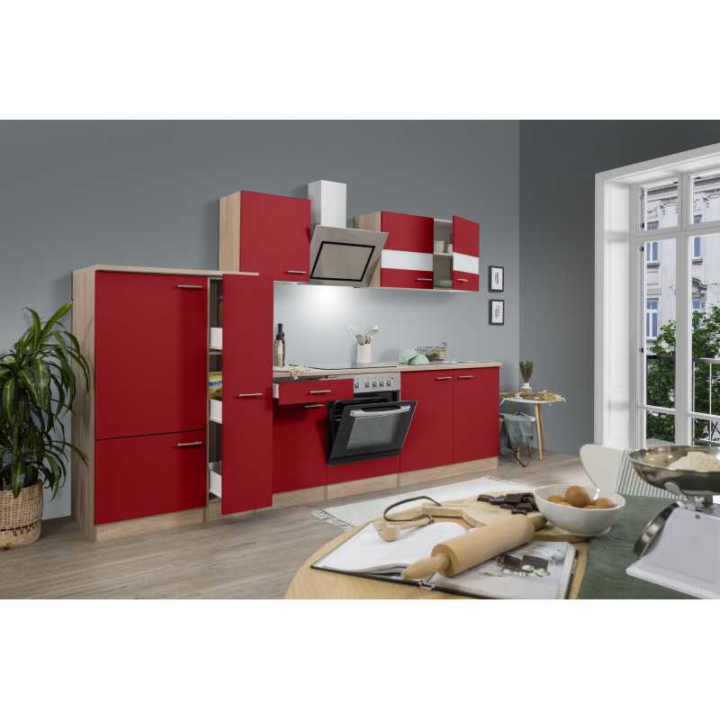 V3 - Küchenzeile Küchenblock 300cm Eiche Sonoma rot