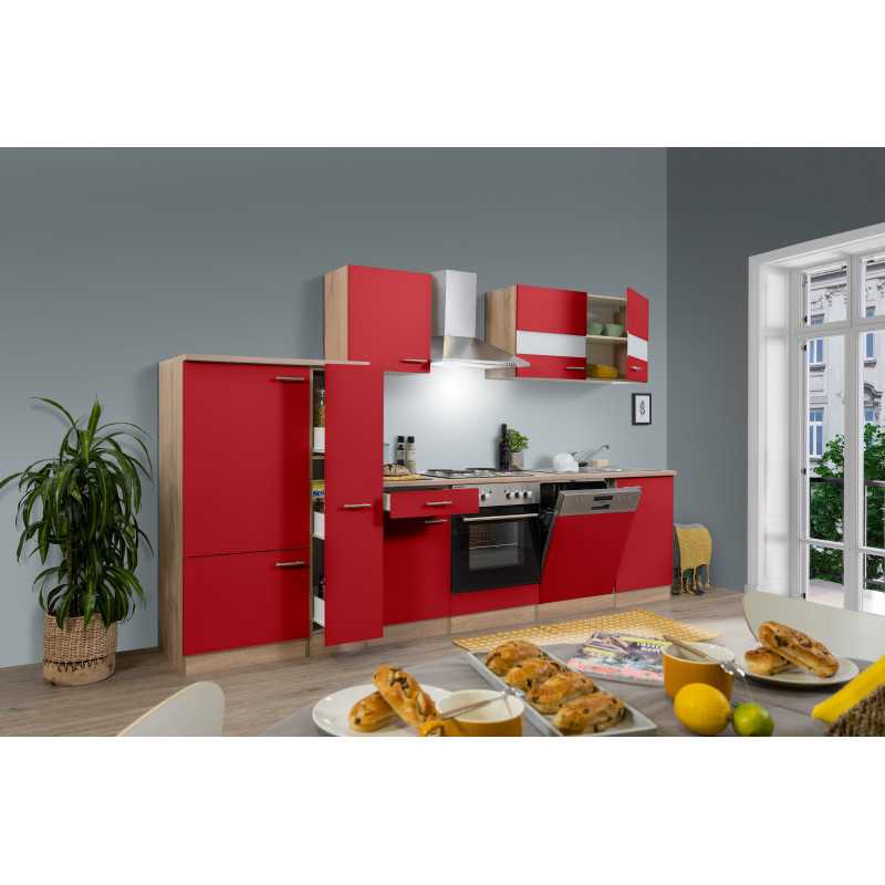 V18 - Küchenzeile Küchenblock 310cm Eiche rot