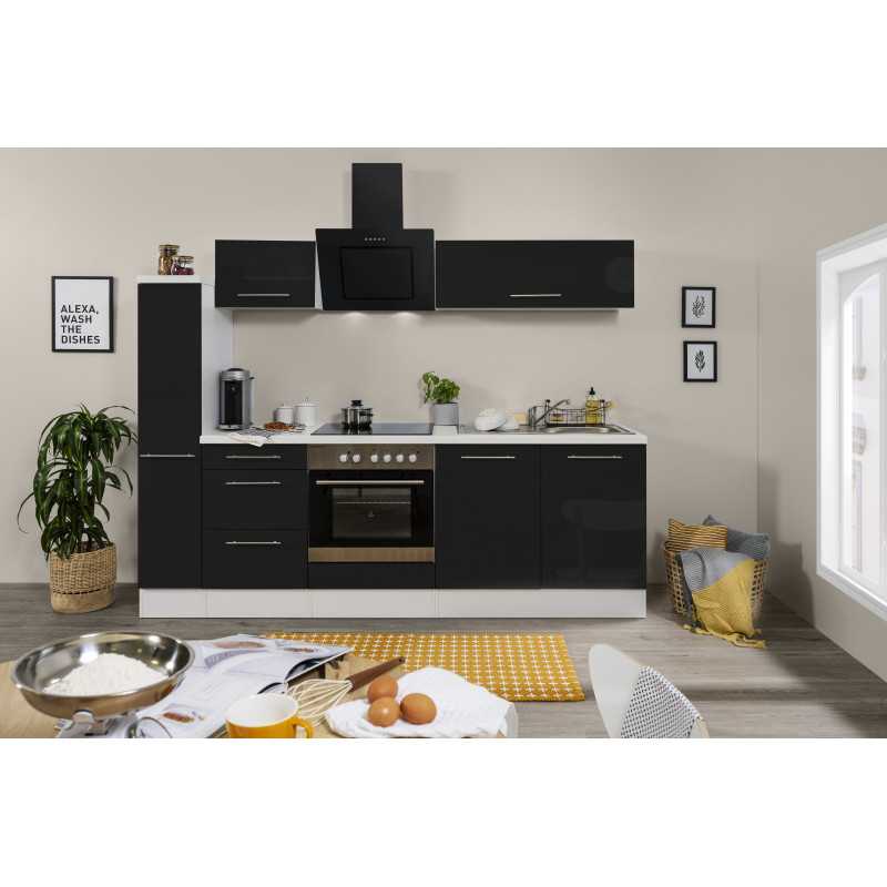 V16 - Küchenzeile Singleküche 240cm weiss schwarz