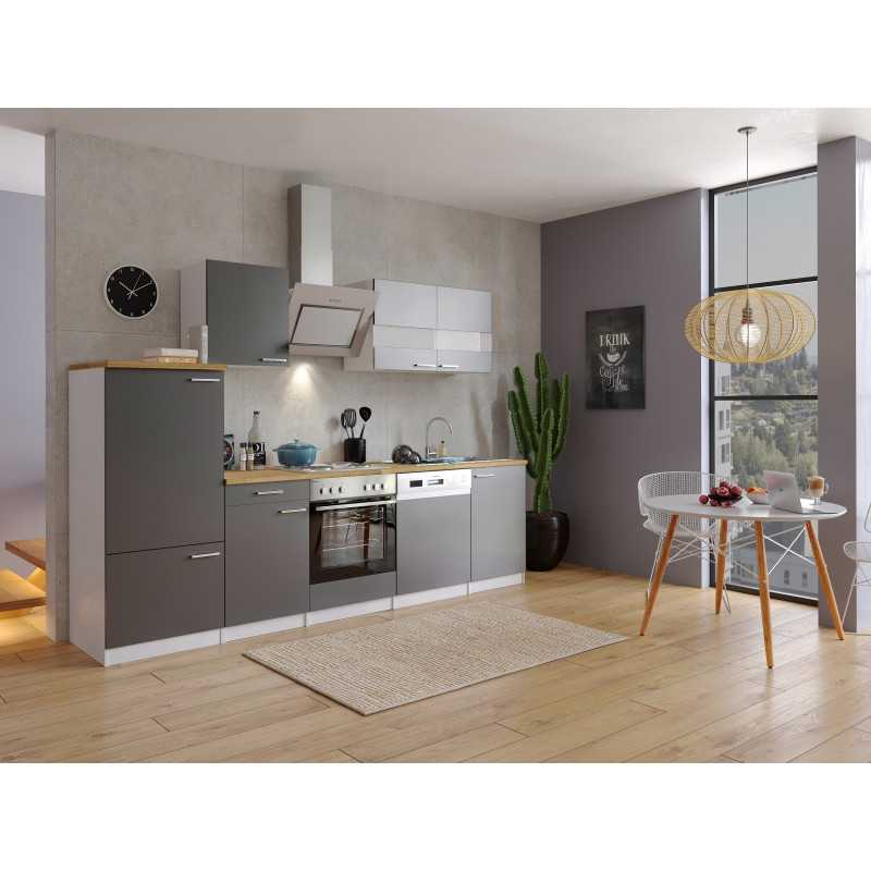 V30 - Küchenzeile Küchenblock 280cm weiss grau