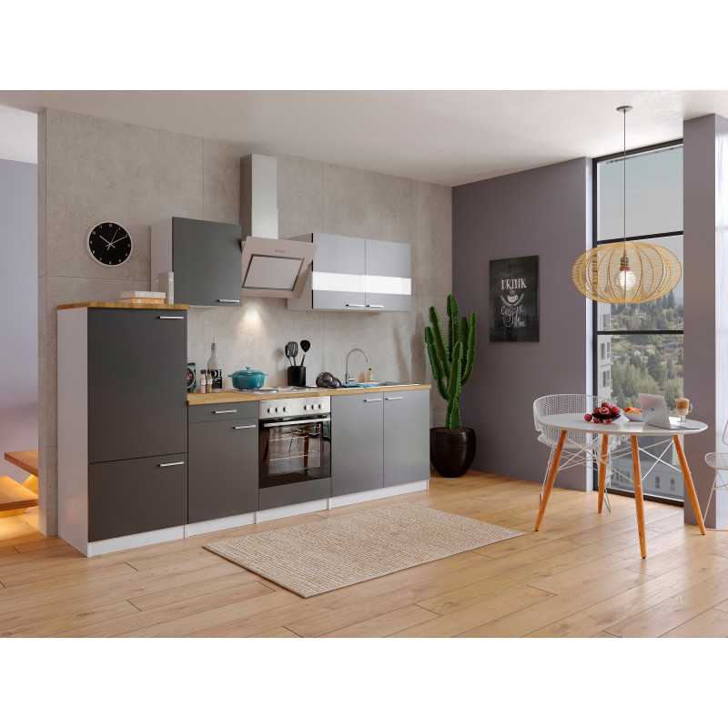 V52 - Küchenzeile Singleküche 270cm weiss grau