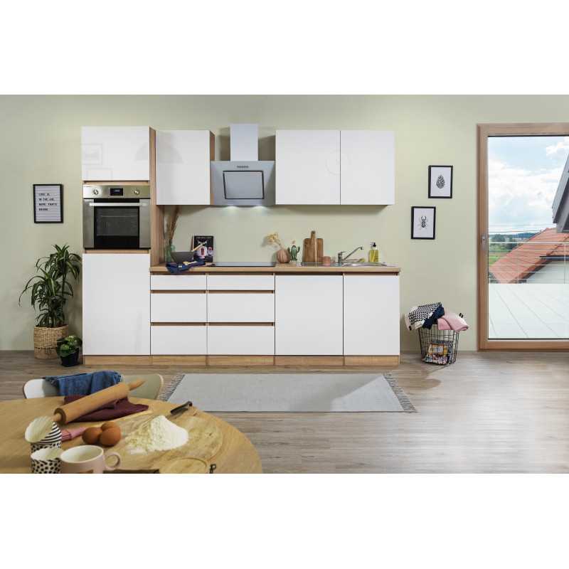 V14 - Küchenzeile Küchenblock 280cm Eiche Sonoma weiss Glanz