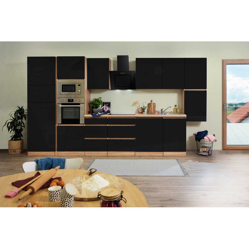 V2 - Küchenzeile Küchenblock 395cm Eiche Sonoma schwarz