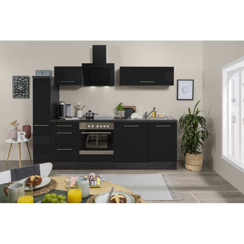 V22 - Küchenzeile Singleküche 250cm Eiche schwarz