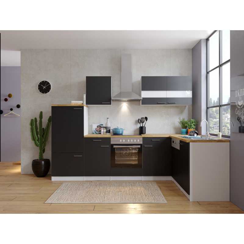 V15 - Winkelküche L-Küche 280x172cm weiss schwarz