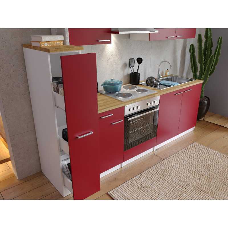 V7 - Küchenzeile Singleküche 240cm weiss rot