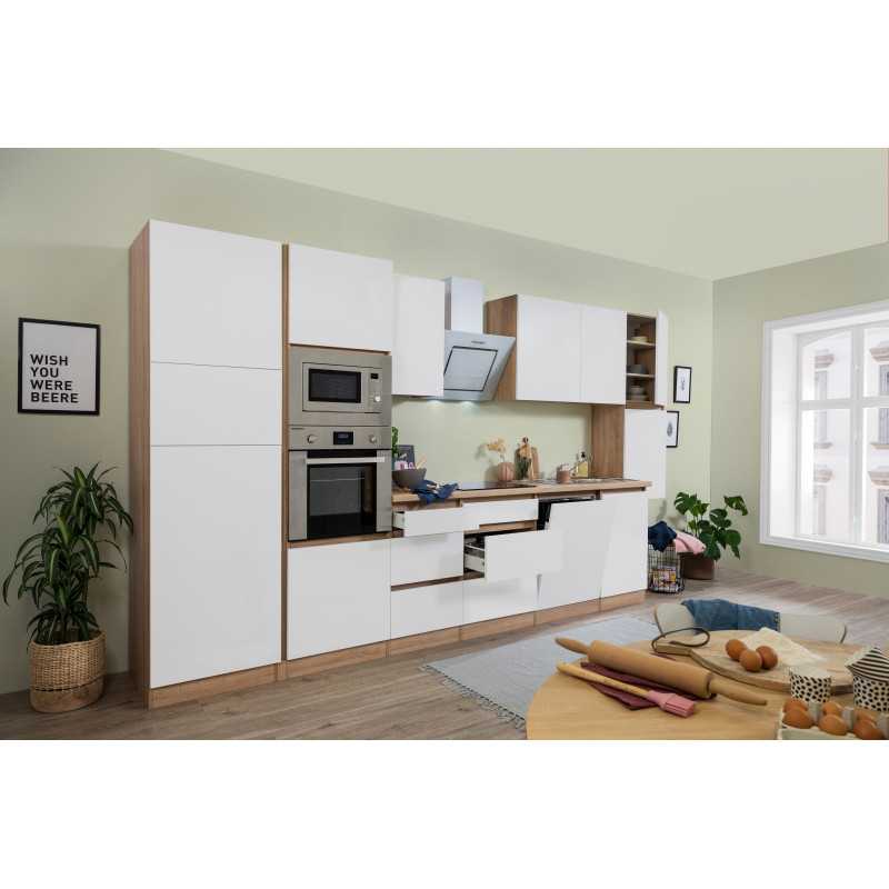 V16 - Küchenzeile Küchenblock 395cm Eiche Sonoma weiss