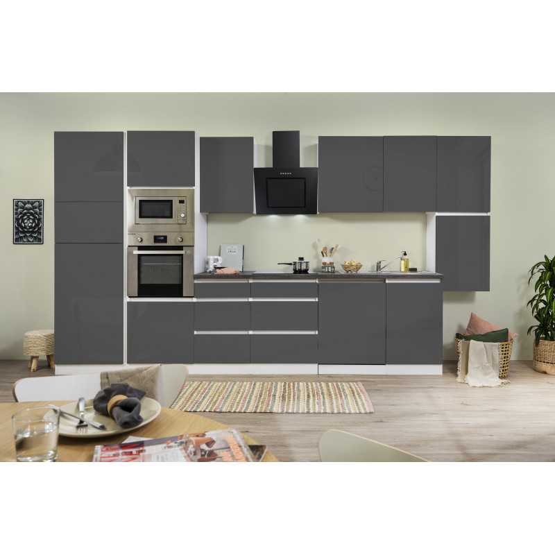 V5 - Küchenzeile Küchenblock 395cm weiss grau