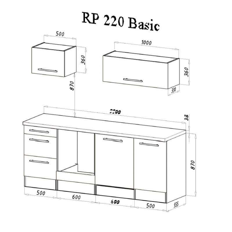 V29 - Küchenzeile Singleküche 220cm weiss schwarz
