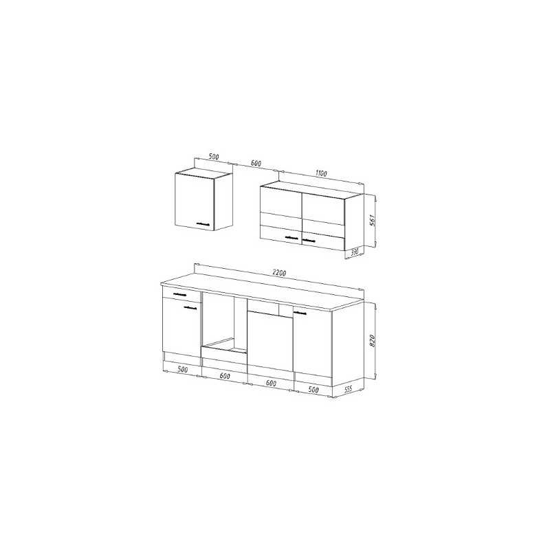 V9 - Küchenzeile Singleküche 220cm Eiche Sonoma grau