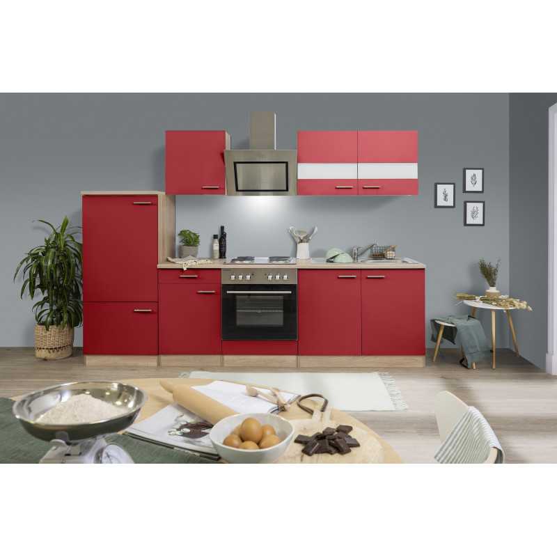 V47 - Küchenzeile Singleküche 270cm Eiche Sonoma rot