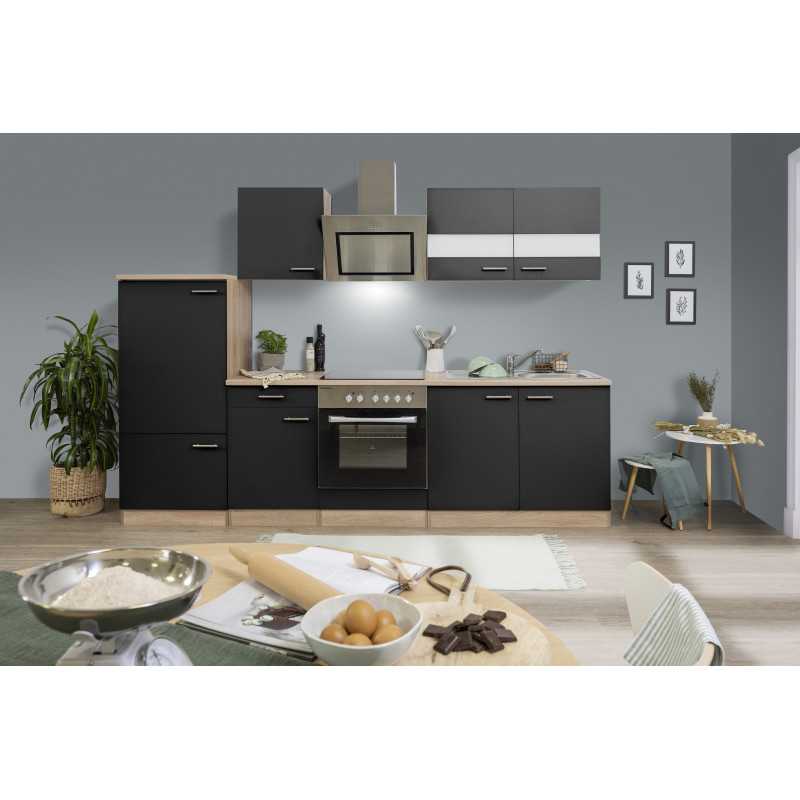 V55 - Küchenzeile Singleküche 270cm Eiche Sonoma schwarz