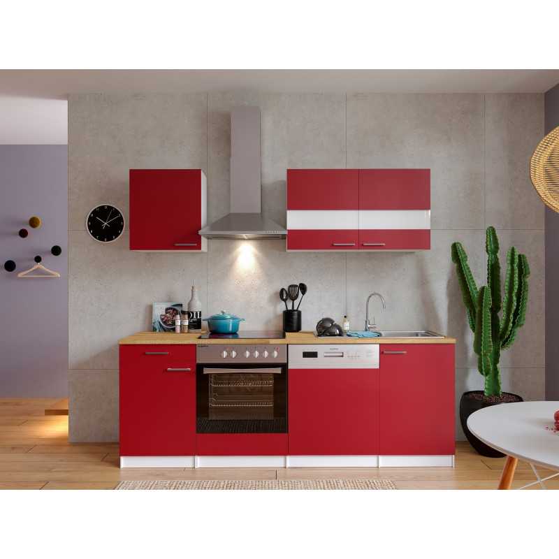 V23 - Küchenzeile Singleküche 220cm weiss rot