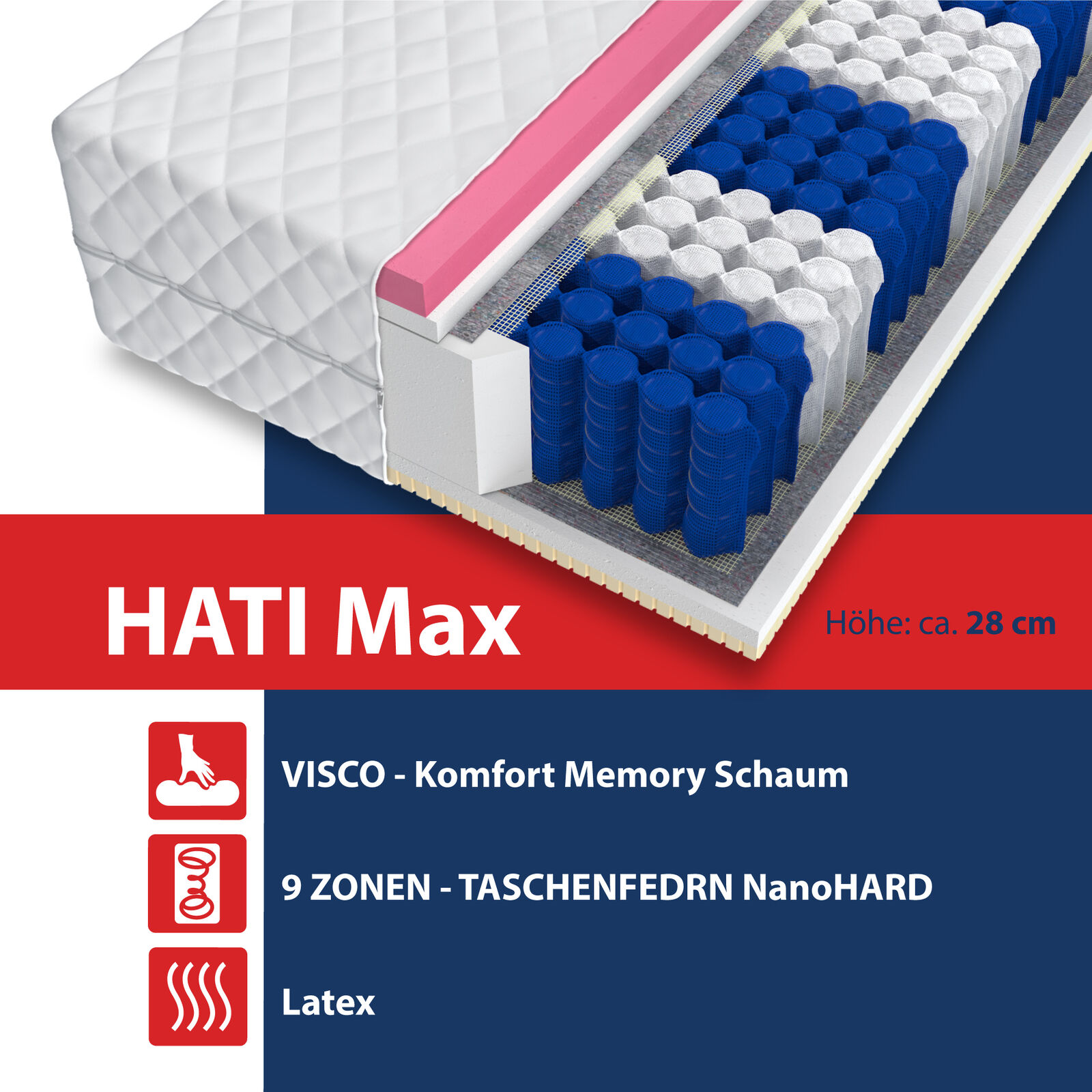 Matratze 100x200 HATI MAX EXCLUSIVE 9 Zonen 