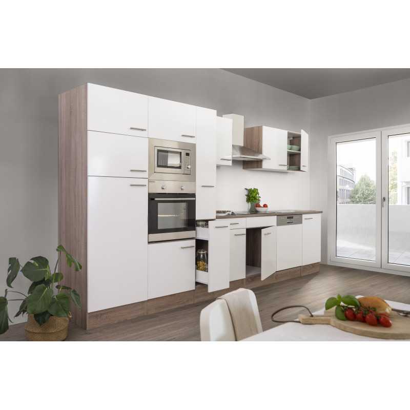 V24 - Küchenzeile Küchenblock 370cm Eiche York Glanz weiss