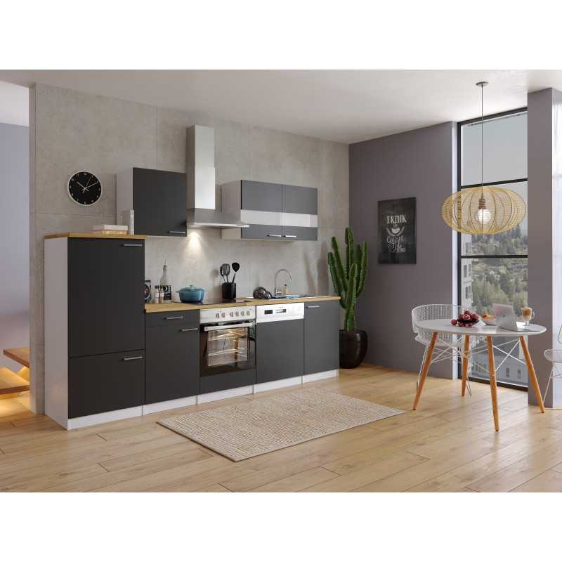 V41 - Küchenzeile Küchenblock 280cm weiss schwarz
