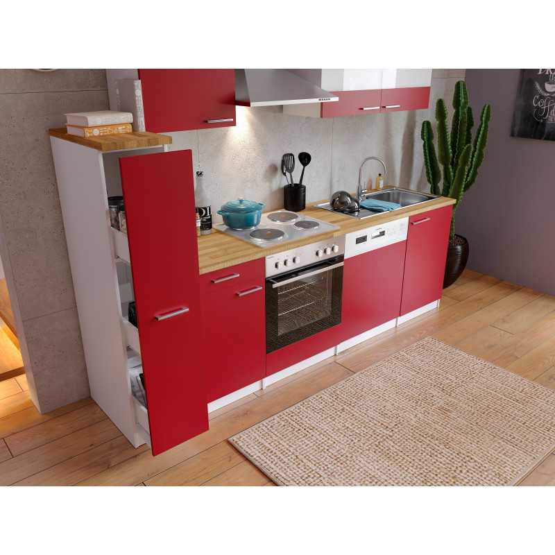 V2 - Küchenzeile Singleküche 250cm weiss rot