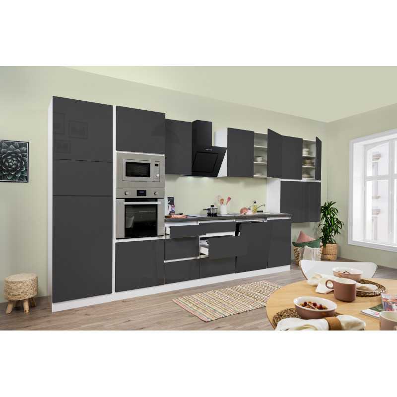 V6 - Küchenzeile Küchenblock 445cm weiss grau