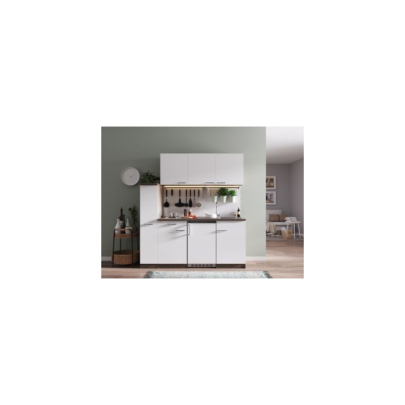 V13 - Singleküche Küchenzeile 180cm Eiche York weiss