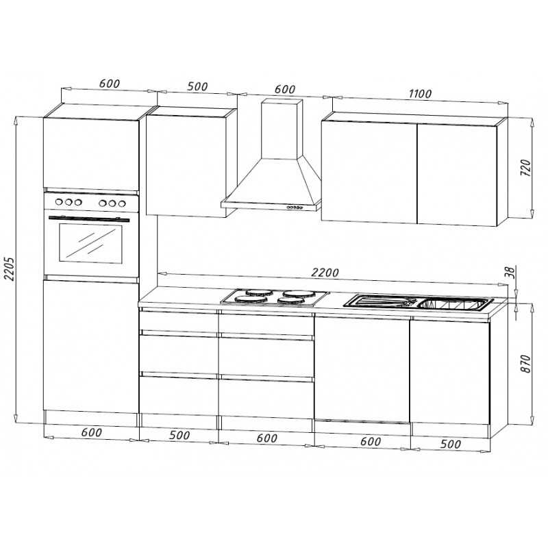 V12 - Küchenzeile Küchenblock 280cm Eiche Sonoma schwarz